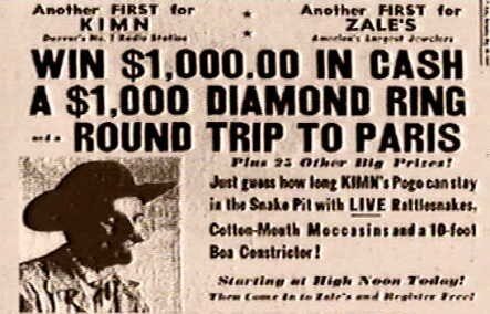 Newspaper ad for a KIMN and Zale's contest with a cowboy-hat silhouette